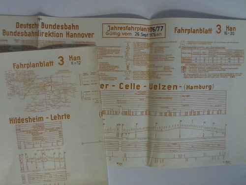 Bundesbahndirektion Hannover - Fahrplanblatt 3 / Jahresfahrplan 1976/77. Gltig vom 26. Sept. 1976 an - 2 Bildfahrplne (3) fr den Zeitraum 8 - 12 Uhr und 12 - 16 Uhr / 16 - 20 Uhr und 20 - 24 Uhr