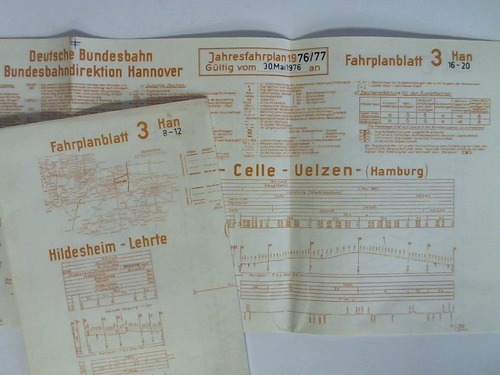 Bundesbahndirektion Hannover - Fahrplanblatt 3 / Jahresfahrplan 1976/77. Gltig vom 30. Mai 1976 an - 2 Bildfahrplne (3) fr den Zeitraum 8 - 12 Uhr und 12 - 16 Uhr / 16 - 20 Uhr und 20 - 24 Uhr