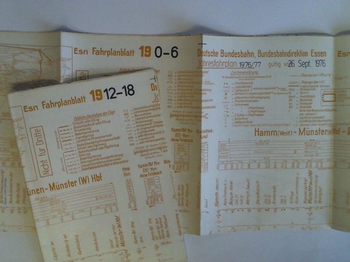 Bundesbahndirektion Essen - Fahrplanblatt 19 / Jahresfahrplan 1976/77. Gltig vom 26. Sept. 1976 - 2 Bildfahrplne (19) fr den Zeitraum 0 - 6 Uhr und 6 - 12 Uhr / 12 - 18 Uhr und 18 - 24 Uhr