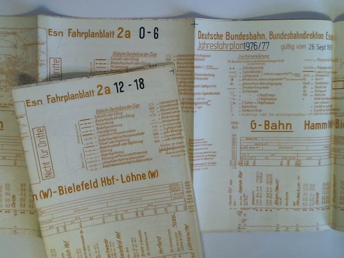 Bundesbahndirektion Essen - Fahrplanblatt 2 a / Jahresfahrplan 1976/77. Gltig vom 26. Sept. 1976 - 2 Bildfahrplne (2 a) fr den Zeitraum 0 - 6 Uhr und 6 - 12 Uhr / 12 - 18 Uhr und 18 - 24 Uhr