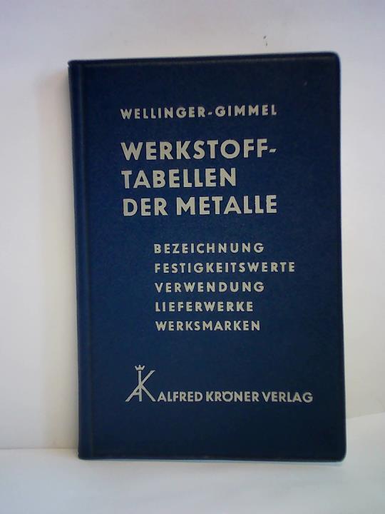 Wellinger, Karl/ Gimmel, Paul - Werkstoff-Tabellen der Metalle. Bezeichnung, Festigkeitswerte, Verwendung, Lieferwerke, Werksmarken