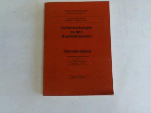 Deutsche Bundesbahn. Bundesbahndirektion. Bundesbahndirektion. Gltig vom 1. Oktober 1978 an - Vorbemerkungen zu den Buchfahrplnen. Streckenlisten fr alle Strecken des BD-Bezirks sowie Regensburg Hafen, Regensburg Hbf - Saal (Donau), Saal (Donau) - Kerlheim, Sinzing (b. Regensburg) - Alling. Jahresfahrplan 1978/79. Gltig vom 1. Oktober 1978 an