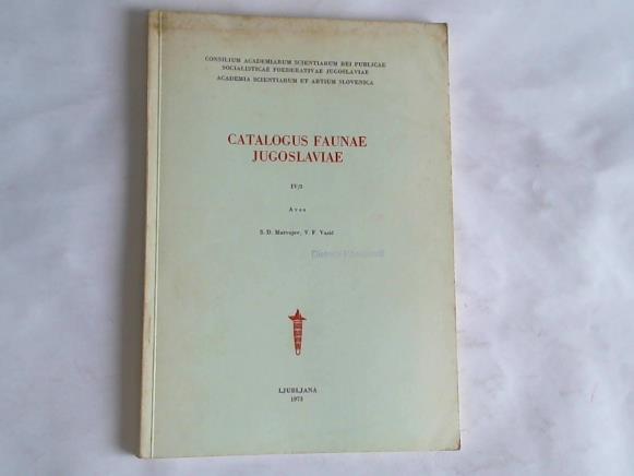 Matvejev, S.D./Vasic, V.F. - Catalogus Faunae Jugoslaviae