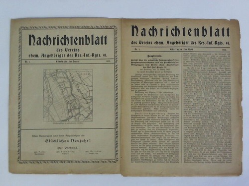 Nachrichtenblatt des Vereins ehem. Angehriger des Res.-Inf.-Rgts. 91 - Nr. 1 und Nr. 2 / 1925. Zusammen 2 Hefte