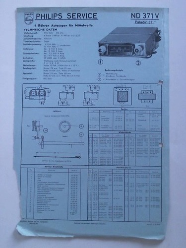 Deutsche Philips GmbH, Hamburg (Hrsg.) - Philips Service Paladin 371 ND 371 V mit Technischen Daten und Schaltbild