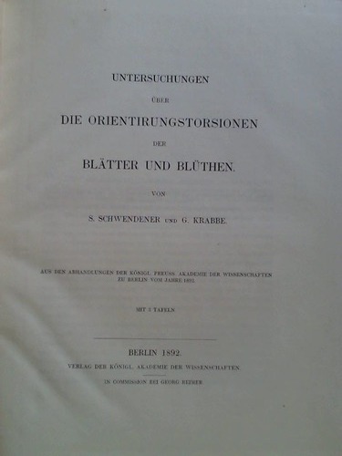 Schwendener, S. / Krabbe, G. - Untersuchungen ber die Orientirungstorsionen der Bltter und Blthen