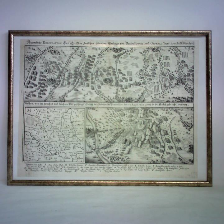 (Stadtlohn) - 'Aigentliche Delineation des Treffens zwischen Hertzog Christian von Braunschweig und General Tilly im Stift Mnster. Welches zwen tag gewehret und durch VIII. P geschlage, Entlich bei Stadtlon die Braunschw. den VI. Augusti 1623. gantz in die flucht gebracht worden' - Kupferstich