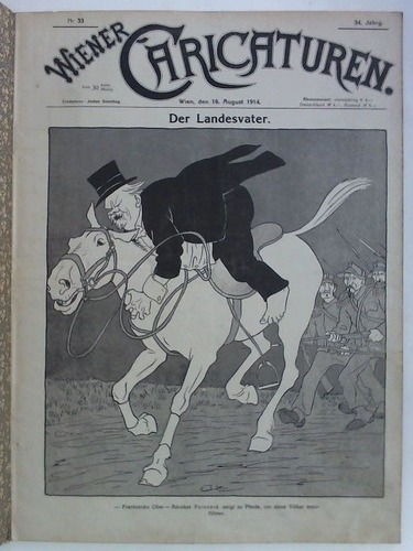 Wiener Caricaturen - 34. Jahrgang, Nr. 33, 37, 38 und 39 -  August bis September 1914. Zusammen 4 Hefte in einem Band