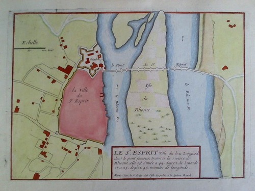 De Fer, Nicolas (1646 - 1720) - Le St. Esprit (Pont-Saint-Esprit) - Colorierter Plan im Kupferstich