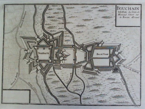Bouchain - Bouchain. Ville Forte du comte de Hainaut Situe sur la Riviere dEscaut - Plan im Kupferstich, von A. R.