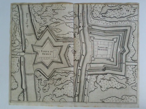 Blaeu, Joan (1596 - 1673) - Forte di Rebus / Forte di Hennuin - 1 Doppelblatt mit 2 Plnen der Festigungsanlagen im Kupferstich