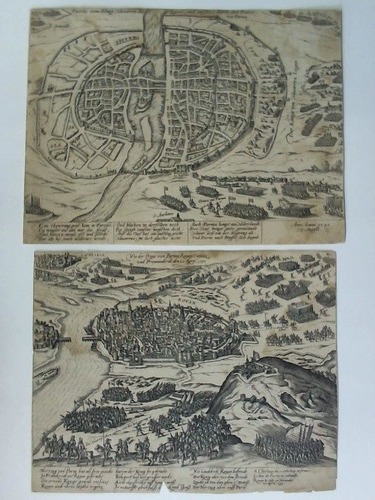 Hogenberg, Frans (1535 - 1590) - Hugenottenkrieg - 2 Plne von Belagerungen im Kupferstich