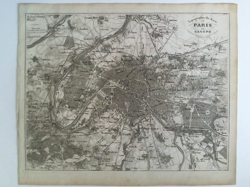 Paris - Topographische Karte von Paris und Gegend im Stahlstich