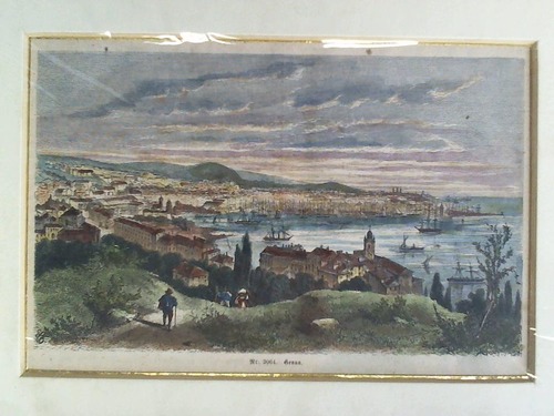Genua - Gesamtansicht - Handcolorierter Holzstich