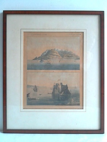 Gibraltar - Koloriertr Stahlstich. 2 Ansichten auf 1 Blatt