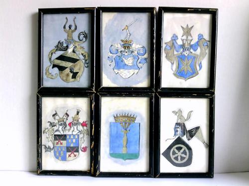 Wappen-Tafeln - 6 handkolorierte Wappen-Tafeln - Original Aquarell-Zeichnungen