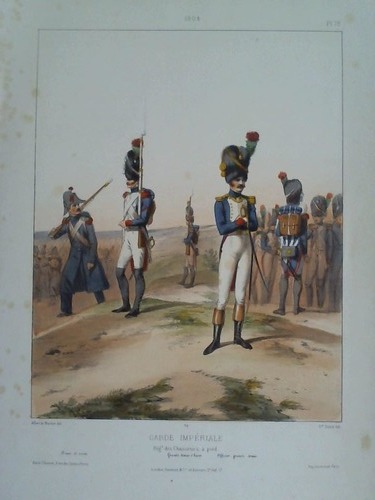 (Uniformen Frankreich) - Garde Impriale, Regt. des Chasseurs  pied 1804 - Kolorierte Lithographie von G. David nach Alfred de Marbot