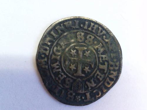 (Mnze) - Metz, freie Reichsstadt - Halber Groschen(unleserlich 1649). Vorderseite mit Prgeschwche / Heiliger Stephan kniend