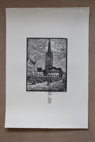 Everz, H. (1882 - 1967, Coesfeld) - Dorsten, Markt - Schner Original-Holzschnitt, unten rechts mit Signet