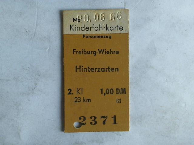(Eisenbahn-Fahrkarte) - Kinderfahrkarte Personenzug Freiburg-Wiehre - Hinterzarten 2. Klasse