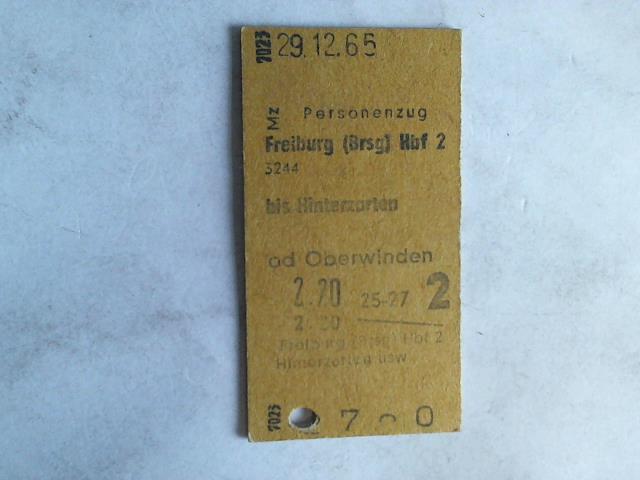(Eisenbahn-Fahrkarte) - Fahrkarte Personenzug Freiburg (Brsg) Hbf 2 - Hinterzarten od Oberwinden