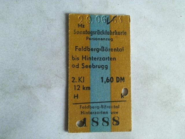 (Eisenbahn-Fahrkarte) - Sonntagsrckfahrkarte Personenzug Feldberg-Brental bis Hinterzarten od Seebrugg. 2. Klasse