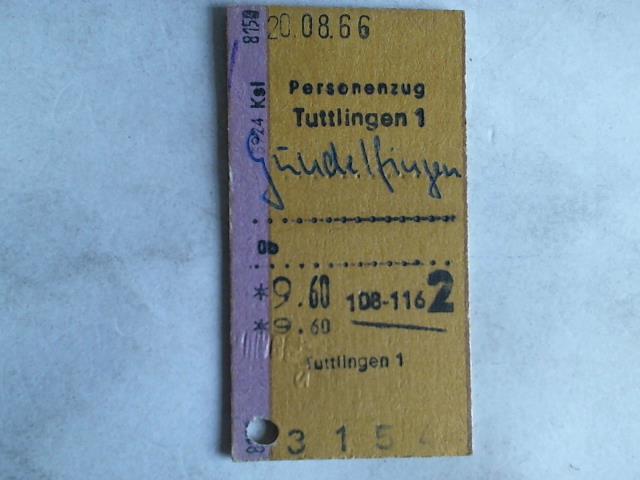 (Eisenbahn-Fahrkarte) - Fahrkarte Personenzug Tuttlingen 1 - Gundelfingen