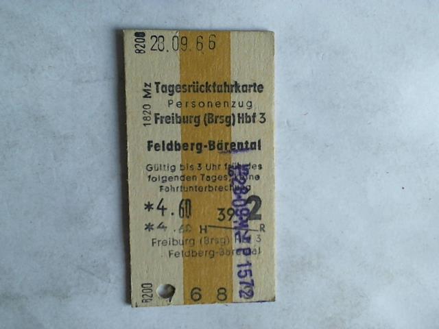 (Eisenbahn-Fahrkarte) - Tagesrckfahrkarte Personenzug Freiburg (Brsg) Hbf 3 - Feldberg-Brental