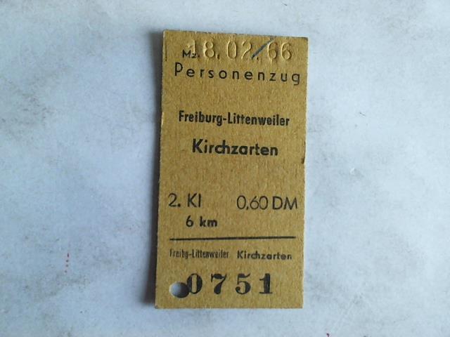 (Eisenbahn-Fahrkarte) - Fahrkarte Personenzug Freiburg-Littenweiler - Kirchzarten. 2. Klasse