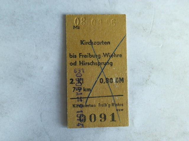 (Eisenbahn-Fahrkarte) - Fahrkarte Kirchzarten bis Freiburg-Wiehre od Hirschsprung. 2. Klasse