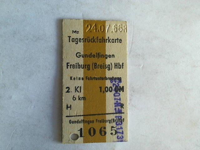 (Eisenbahn-Fahrkarte) - Tagesrckfahrkarte Gubdelfingen - Freiburg (Brsg) Hbf. 2. Klasse