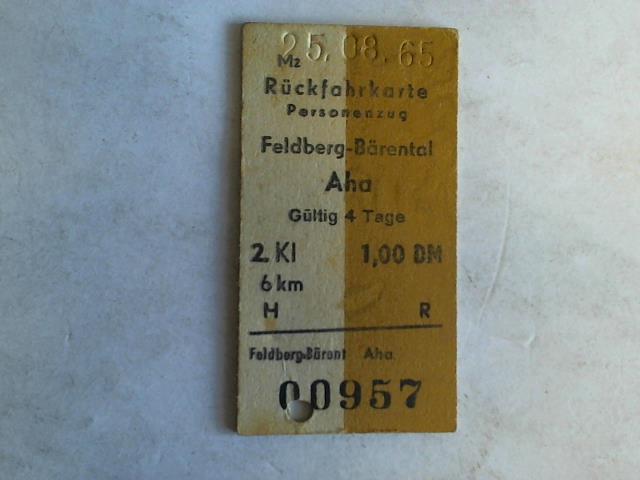 (Eisenbahn-Fahrkarte) - Rckfahrkarte Personenzug Feldberg-Brental - Aha. 2. Klasse