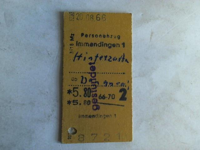 (Eisenbahn-Fahrkarte) - Fahrkarte Personenzug Immendingen 1 - Hinterzarten