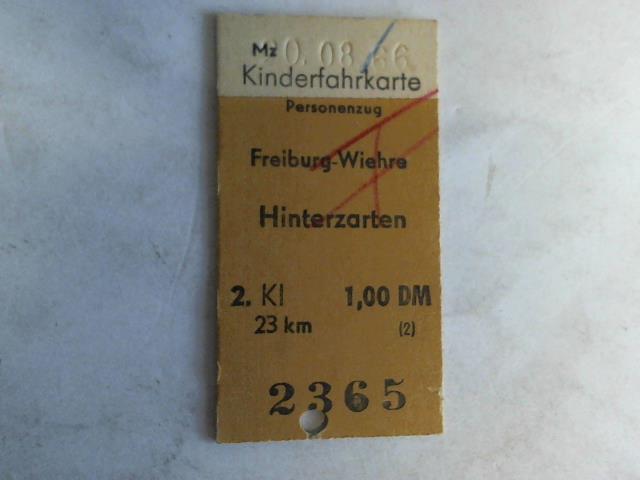 (Eisenbahn-Fahrkarte) - Kinderfahrkarte. Personenzug Freiburg-Wiehre - Hinterzarten. 2. Klasse
