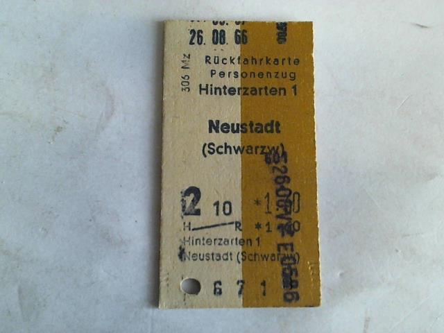 (Eisenbahn-Fahrkarte) - Rckfahrkarte Personenzug Hinterzarten 1 - Neustadt Schwarzw)