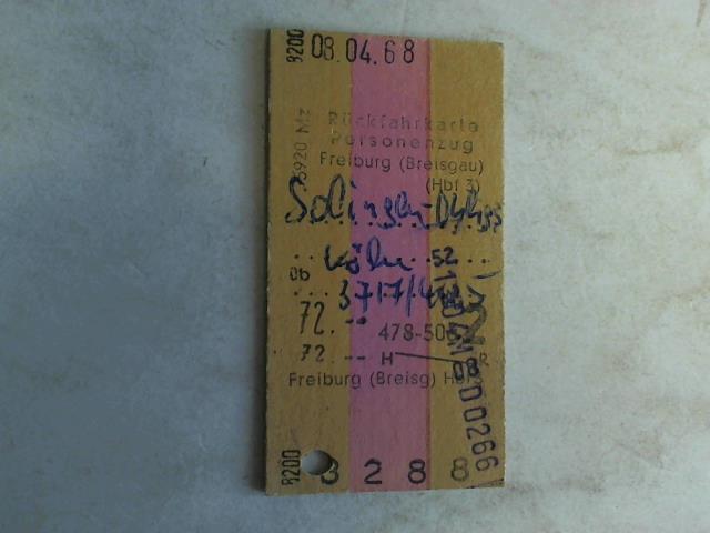 (Eisenbahn-Fahrkarte) - Rckfahrkarte Personenzug Freiburg (Breisgau) Hbf 3 - Solingen-Ohligs b Kln