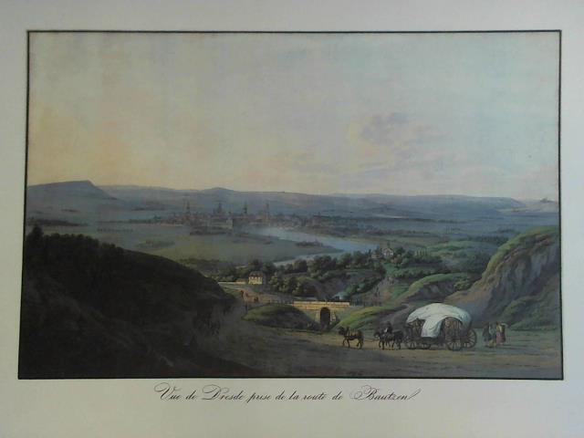 (Dresden) - Vue de Dresde prise de la route de Bautzen = Blick auf Dresden von der Bautzener Landstrae. Um 1820, unbekannter Knstler - Reproduktion