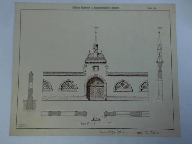 (Architektur-Entwurf) - Stdtische Handwerker- u. Kunstgewerbeschule Hannover, Blatt 16 (Mauertor), 7. Mrz 1902 - Entwurf von H. Hilse (Hannover/Celle)