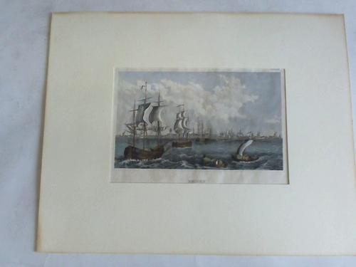 (Emden) - Segelschiffe vor Emden. Hafen. Handcolorierter maritimer Stahlstich um 1850 unter Passepartout