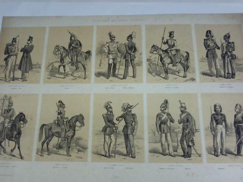 Uniformen - Costumes militaires etrangers. 10 Darstellungen mit verschiedenen Uniformen.  Getnte Lithographien auf einem Blatt