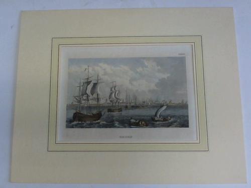 (Emden) - Segelschiffe und Boote vor Emden. Colorierter Stahlstich um 1850 unter Passepartout