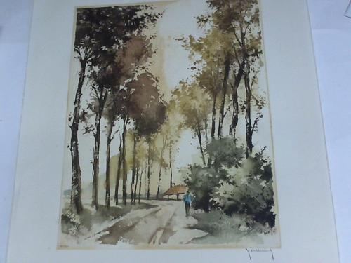Hebbelinck, Roger (1912 - 1987) - Spaziergang am Birkenweg. Lithographie um 1960 nach einem Aquarell