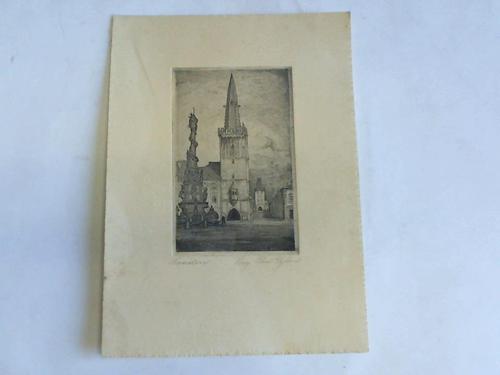 Kaaden - Kirche zur Erhebung des heiligen Kreuzes mit Kirchplatz. Lithographie um 1890
