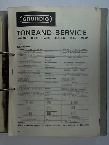 Grundig-Werke GmbH, Frth (Hrsg.) - Sammlung von ca. 35 Werkstatt-Service Anleitungen - Tonband und Plattenspieler