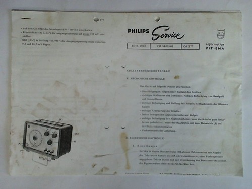 Philips GmbH, Hamburg (Hrsg.) - Philips Service - Information PIT-EMA: 15-9-1963, PM 5100/01, Cd 377