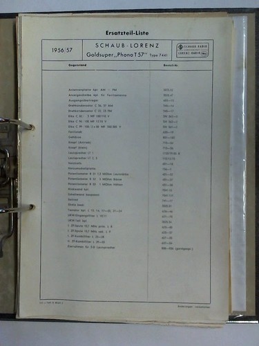 Schaub-Lorenz, Pforzheim (Hrsg.) - Sammlung von ca. 30 Ersatzteil-Listen, Gertebeschreibungen und Abgleichanweisungen - Schaub-Radio / Lorenz-Radio