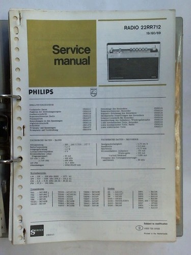 Philips GmbH, Hamburg (Hrsg.) - Sammlung von ca. 30 Werkstatt-Service Anleitungen - Radio-Recorder / Radiogerte