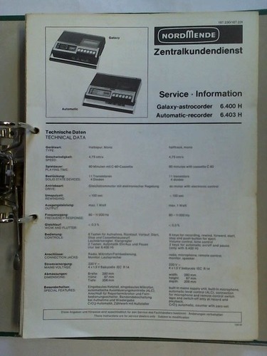 Nordmende, Bremen (Hrsg.) - Sammlung von ca. 30 Werkstatt-Service Informationen - Recorder