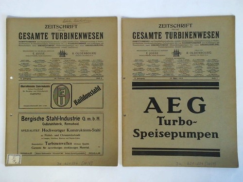 Josse, E. (Hrsg.) - Zeitschrift fr das gesamte Turbinenwesen - X. Jahrgang 1913, Heft 6 und 7. Zusammen 2 Hefte