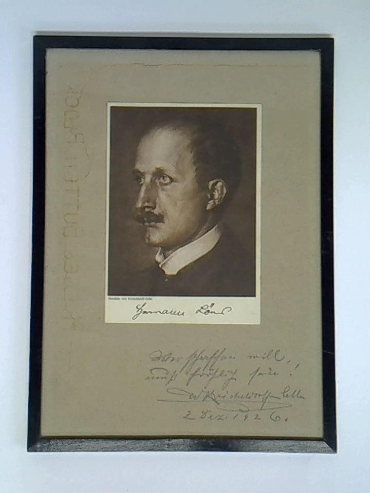 Widmungsblatt unter gedrucktem Hermann Löns Portrait nach Kricheldorff